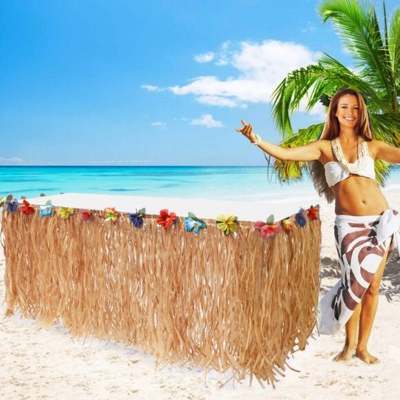 Hawaiian Table Fringe With Flowers Luau Decoration Halloween, Party - Picture 1 of 6